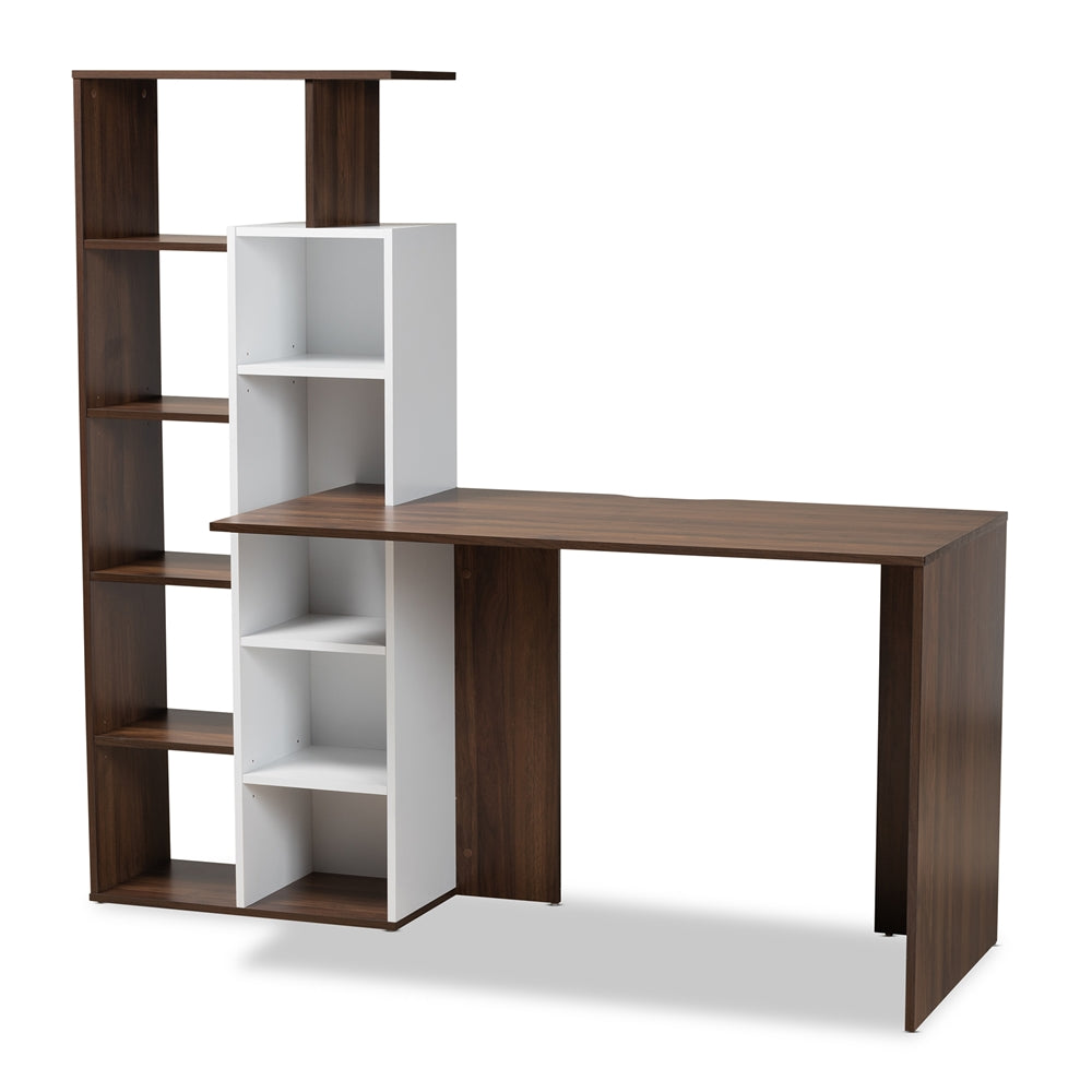 Baxton Studio Rowan Modern and Contemporary Two-Tone Finished Wood Storage Computer Desk with Shelves