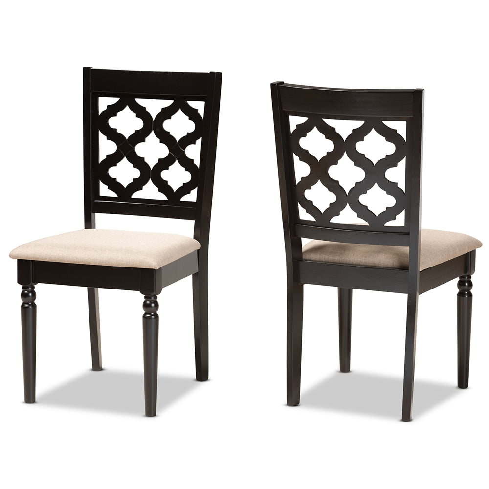 Baxton Studio Ramiro Modern And Contemporary Sand Fabric Upholstered And Dark Brown Finished Wood 2-Piece Dining Chair Set