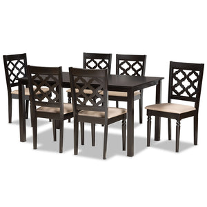 Baxton Studio Ramiro Modern And Contemporary Sand Fabric Upholstered And Dark Brown Finished Wood 7-Piece Dining Set