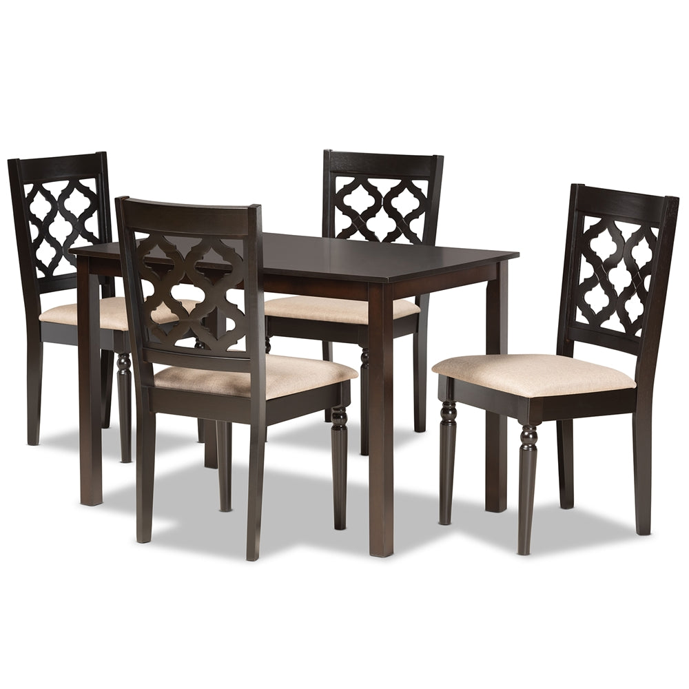 Baxton Studio Ramiro Modern And Contemporary Sand Fabric Upholstered And Dark Brown Finished Wood 5-Piece Dining Set