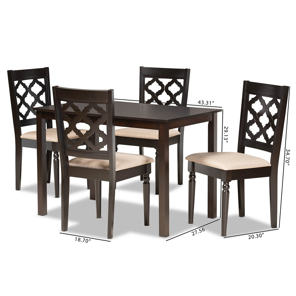 Baxton Studio Ramiro Modern And Contemporary Sand Fabric Upholstered And Dark Brown Finished Wood 5-Piece Dining Set