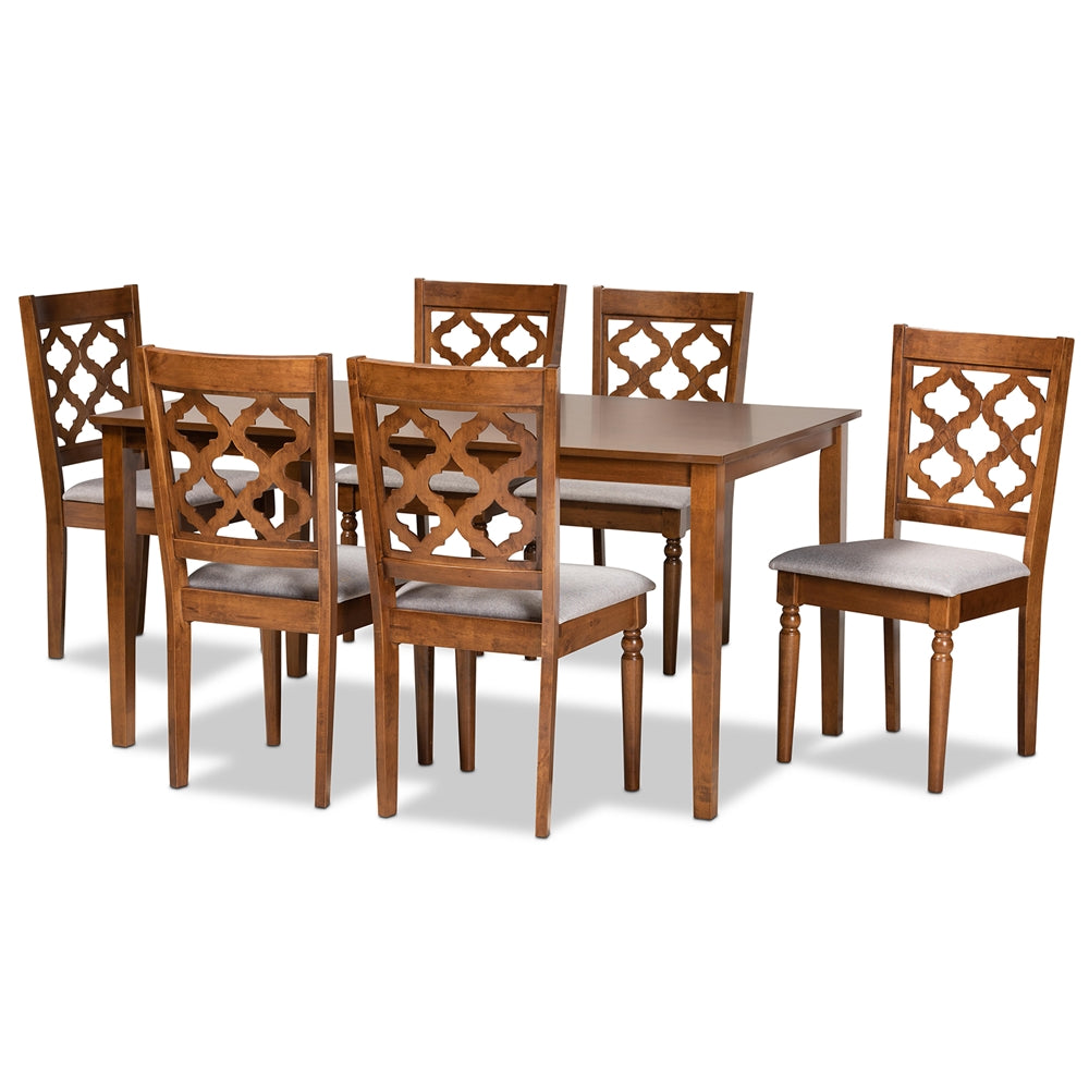 Baxton Studio Ramiro Modern And Contemporary Grey Fabric Upholstered And Walnut Brown Finished Wood 7-Piece Dining Set