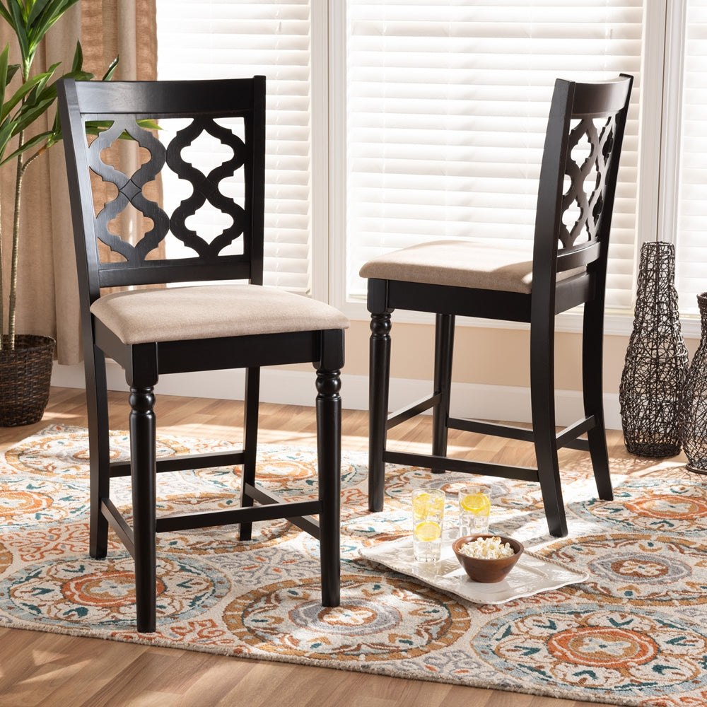 Baxton Studio Ramiro Modern And Contemporary Transitional Sand Fabric Upholstered And Dark Brown Finished Wood 2-Piece Counter Stool Set