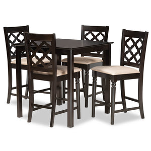 Baxton Studio Ramiro Modern And Contemporary Transitional Sand Fabric Upholstered And Dark Brown Finished Wood 5-Piece Pub Set