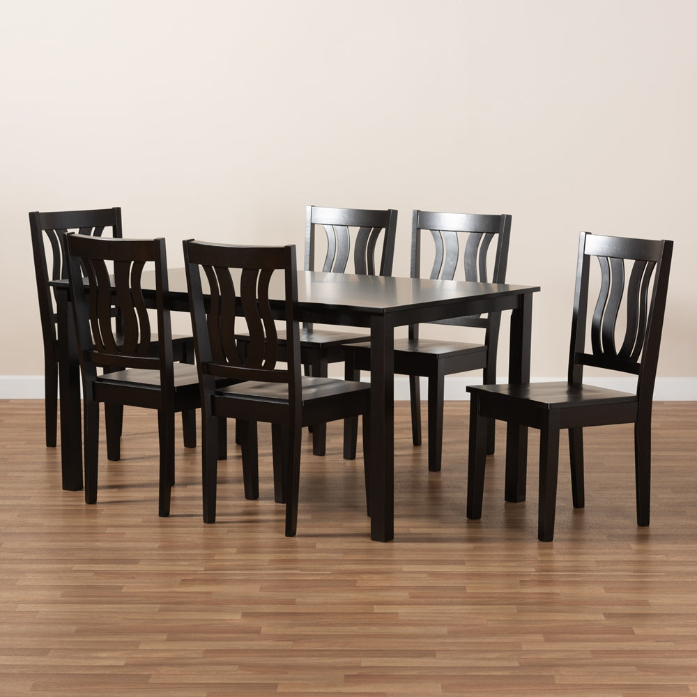 Baxton Studio Zamira Modern And Contemporary Transitional Dark Brown Finished Wood 7-Piece Dining Set