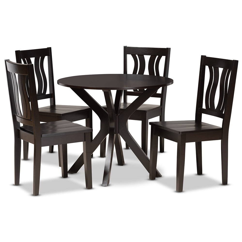 Baxton Studio Mare Modern And Contemporary Transitional Dark Brown Finished Wood 5-Piece Dining Set