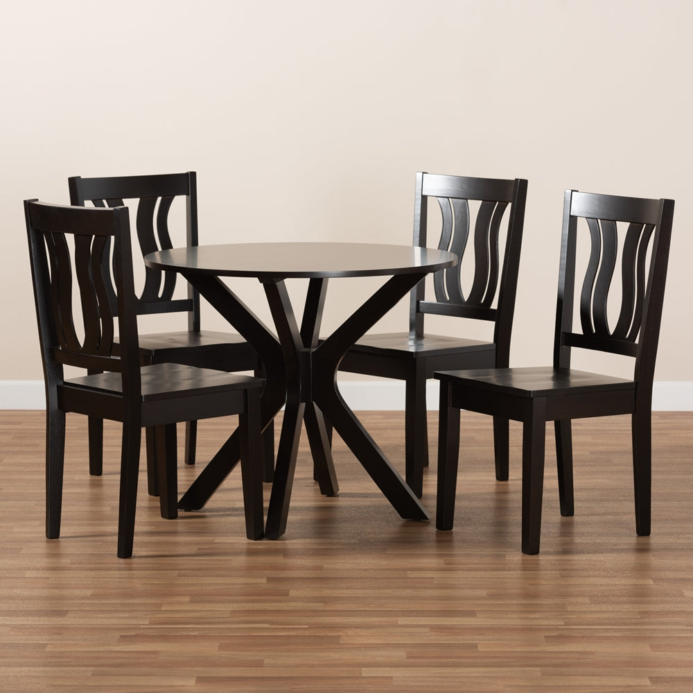 Baxton Studio Mare Modern And Contemporary Transitional Dark Brown Finished Wood 5-Piece Dining Set