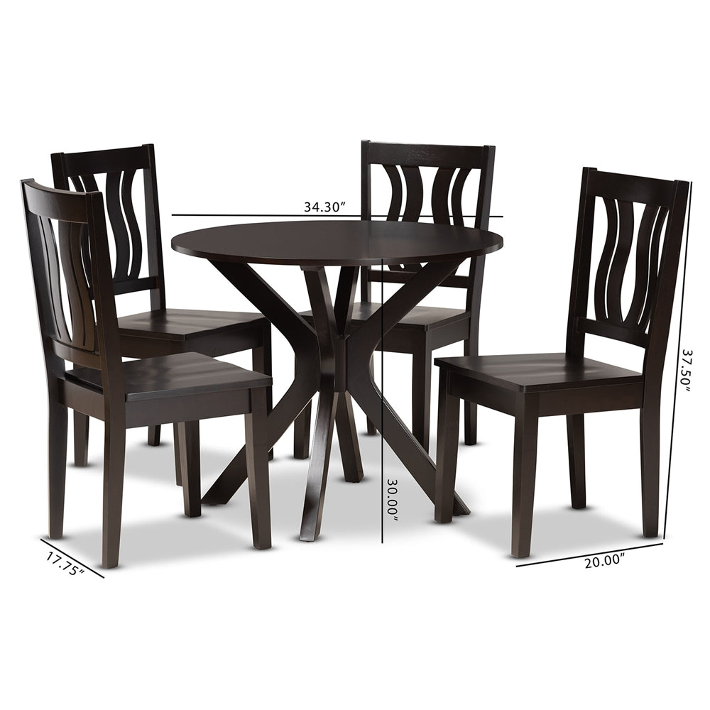 Baxton Studio Mare Modern And Contemporary Transitional Dark Brown Finished Wood 5-Piece Dining Set