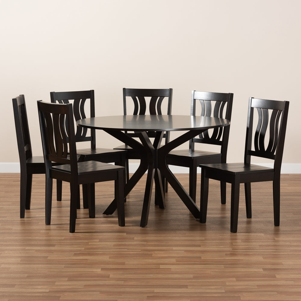 Baxton Studio Mare Modern And Contemporary Transitional Dark Brown Finished Wood 7-Piece Dining Set