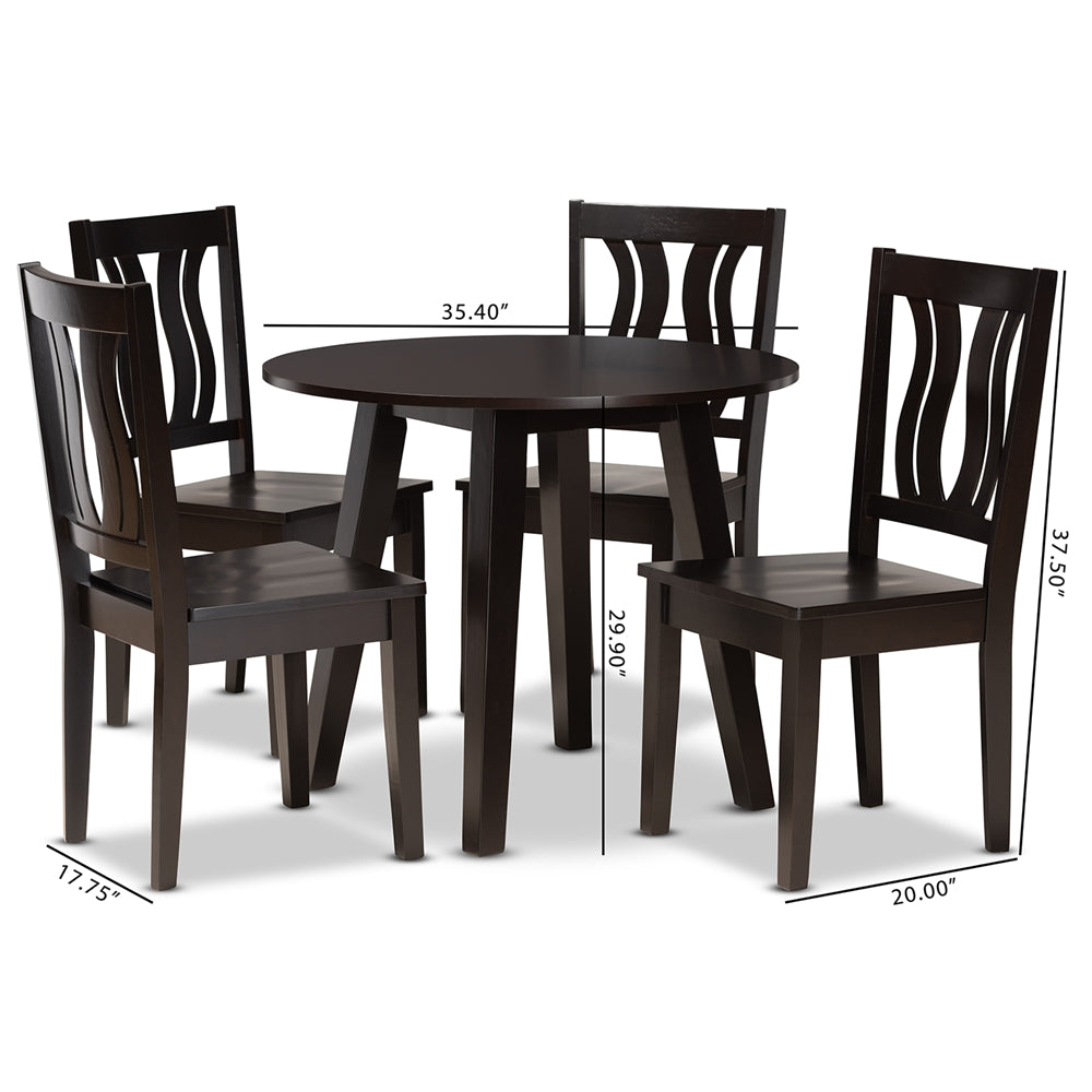 Baxton Studio Anesa Modern And Contemporary Transitional Dark Brown Finished Wood 5-Piece Dining Set