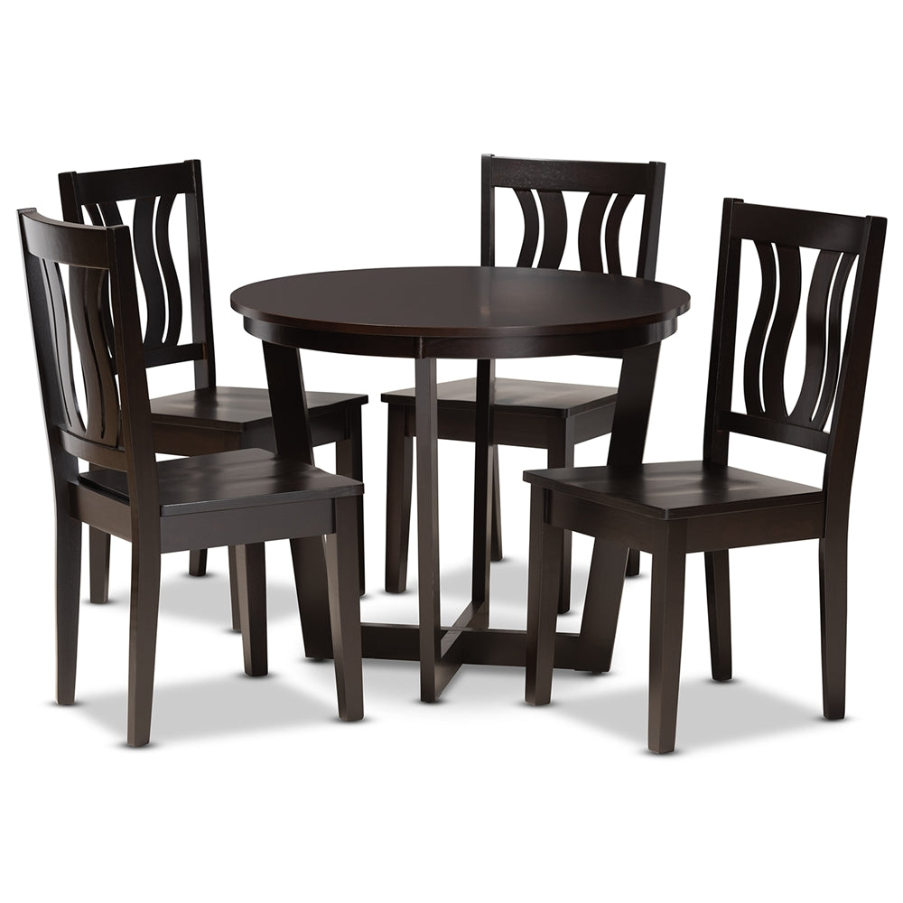 Baxton Studio Elodia Modern And Contemporary Transitional Dark Brown Finished Wood 5-Piece Dining Set