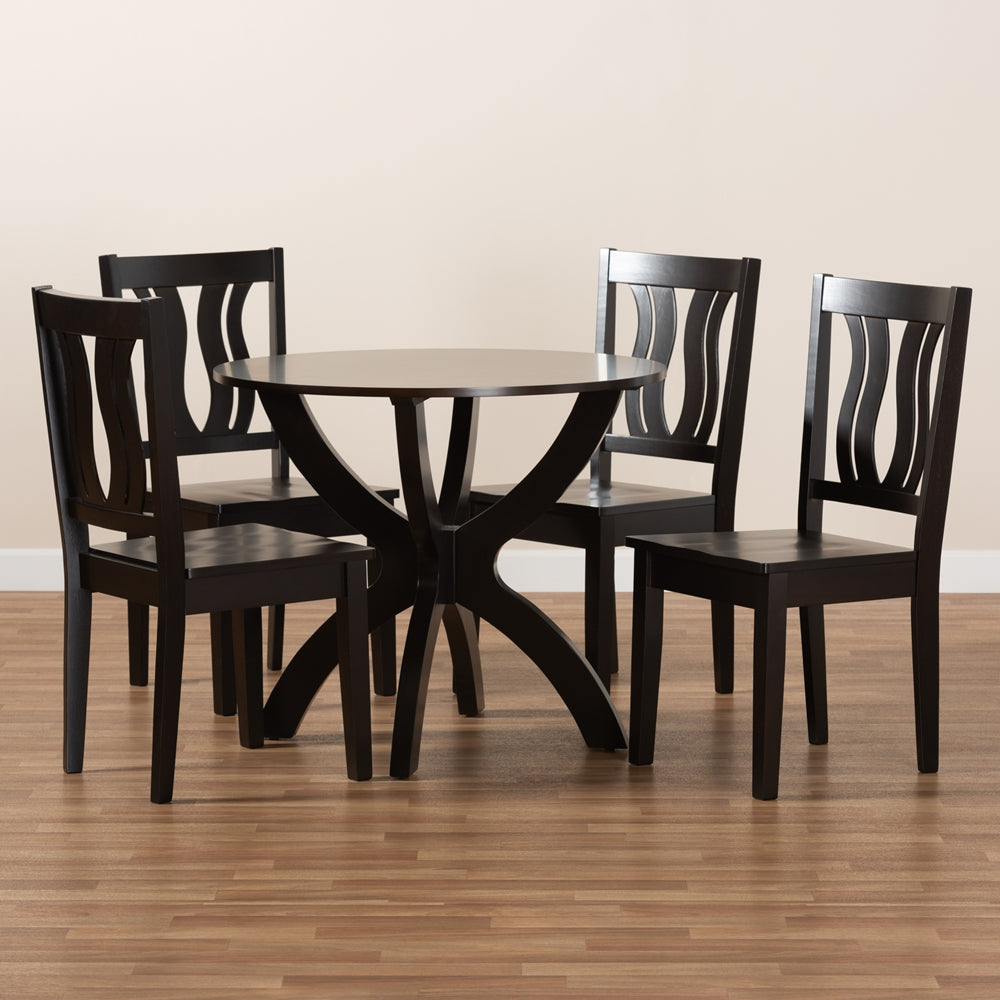 Baxton Studio Karla Modern And Contemporary Transitional Dark Brown Finished Wood 5-Piece Dining Set