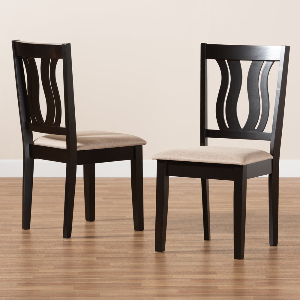 Baxton Studio Fenton Modern And Contemporary Sand Fabric Upholstered And Dark Brown Finished Wood 2-Piece Dining Chair Set