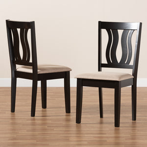 Baxton Studio Fenton Modern And Contemporary Sand Fabric Upholstered And Dark Brown Finished Wood 2-Piece Dining Chair Set