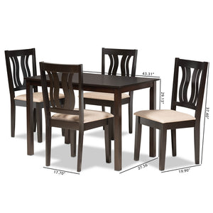 Baxton Studio Fenton Modern And Contemporary Sand Fabric Upholstered And Dark Brown Finished Wood 5-Piece Dining Set