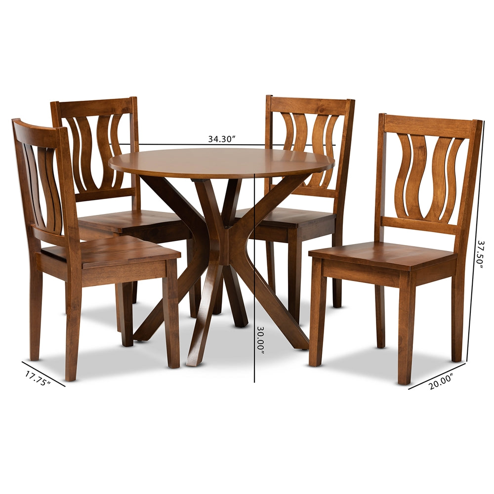 Baxton Studio Mare Modern And Contemporary Transitional Walnut Brown Finished Wood 5-Piece Dining Set