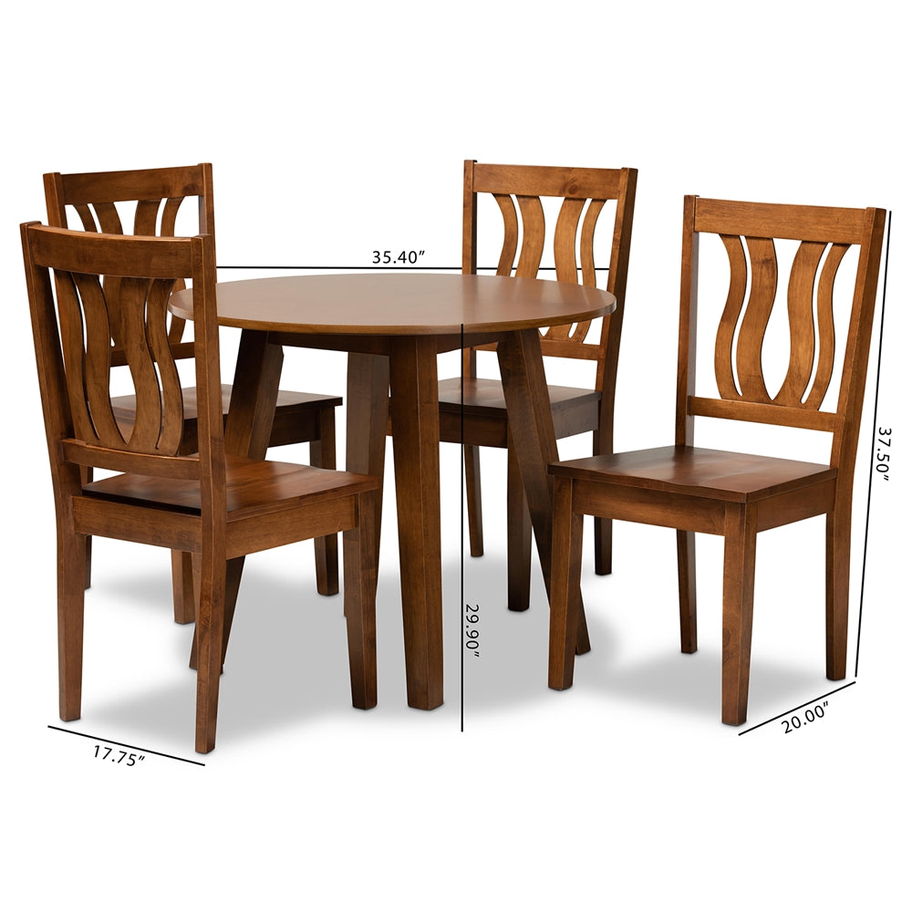 Baxton Studio Anesa Modern And Contemporary Transitional Walnut Brown Finished Wood 5-Piece Dining Set