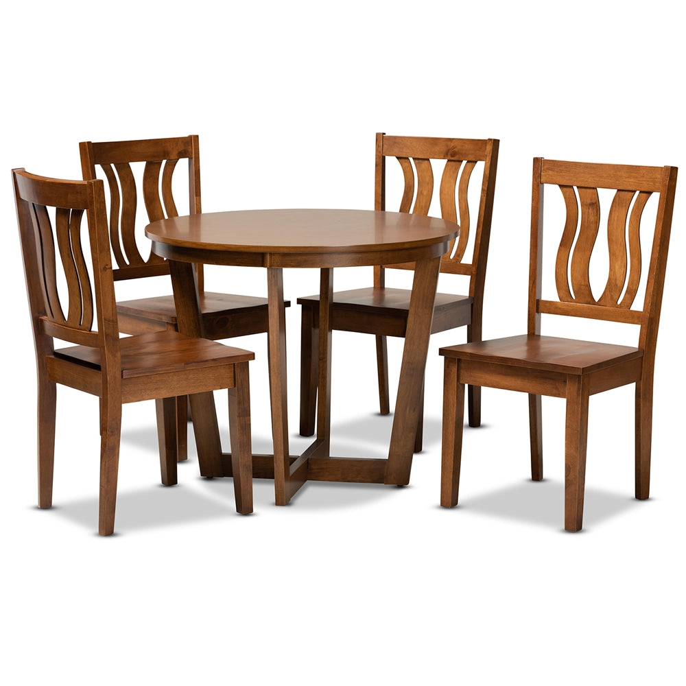 Baxton Studio Elodia Modern And Contemporary Transitional Walnut Brown Finished Wood 5-Piece Dining Set