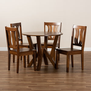 Baxton Studio Noelia Modern And Contemporary Transitional Walnut Brown Finished Wood 5-Piece Dining Set