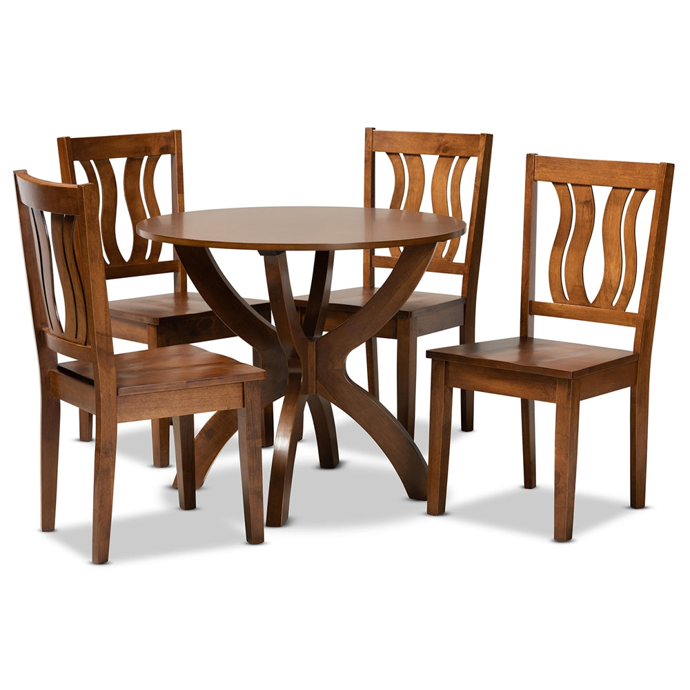 Baxton Studio Karla Modern And Contemporary Transitional Walnut Brown Finished Wood 5-Piece Dining Set