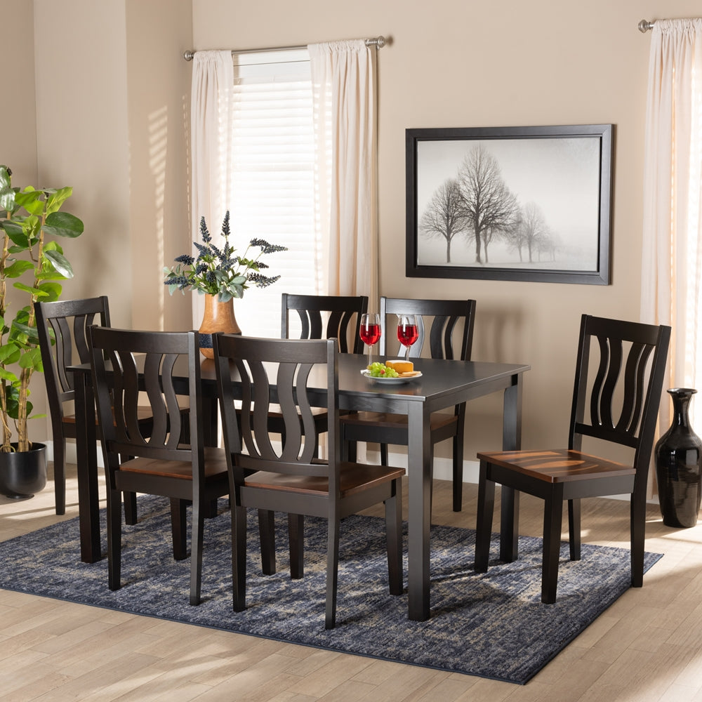 Baxton Studio Zamira Modern And Contemporary Transitional Two-Tone Dark Brown And Walnut Brown Finished Wood 7-Piece Dining Set