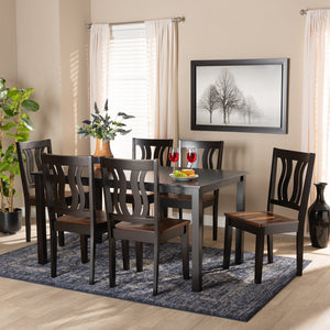 Baxton Studio Zamira Modern And Contemporary Transitional Two-Tone Dark Brown And Walnut Brown Finished Wood 7-Piece Dining Set