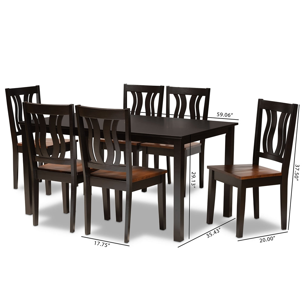 Baxton Studio Zamira Modern And Contemporary Transitional Two-Tone Dark Brown And Walnut Brown Finished Wood 7-Piece Dining Set