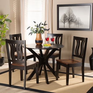 Baxton Studio Mare Modern And Contemporary Transitional Two-Tone Dark Brown And Walnut Brown Finished Wood 5-Piece Dining Set