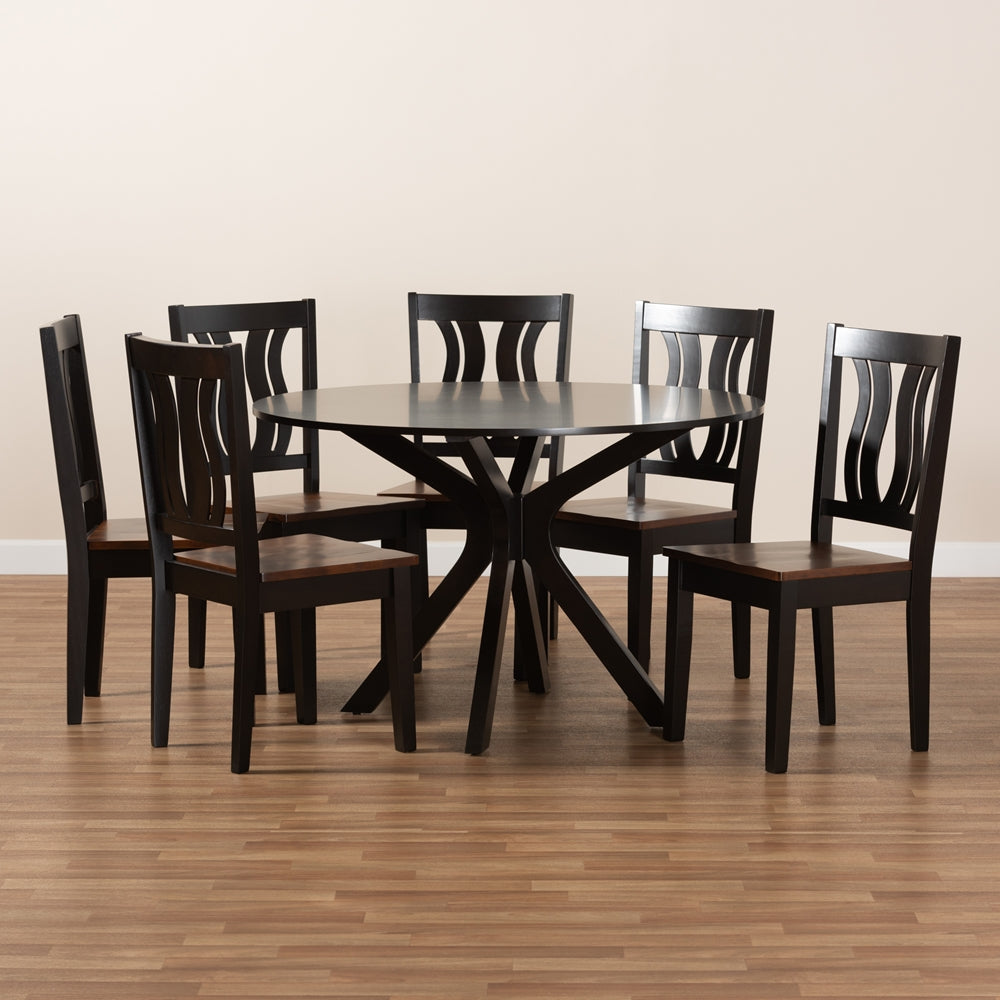 Baxton Studio Mare Modern And Contemporary Transitional Two-Tone Dark Brown And Walnut Brown Finished Wood 7-Piece Dining Set