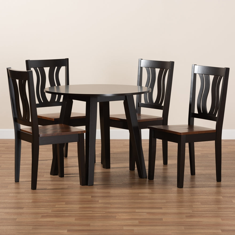 Baxton Studio Anesa Modern And Contemporary Transitional Two-Tone Dark Brown And Walnut Brown Finished Wood 5-Piece Dining Set