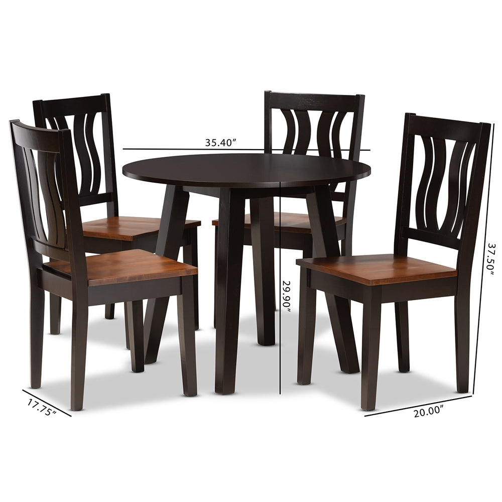 Baxton Studio Anesa Modern And Contemporary Transitional Two-Tone Dark Brown And Walnut Brown Finished Wood 5-Piece Dining Set