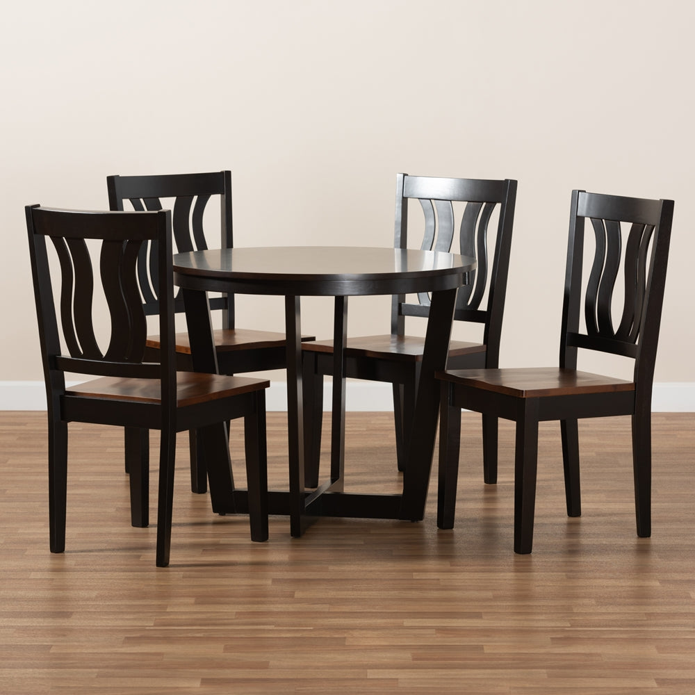 Baxton Studio Elodia Modern And Contemporary Transitional Two-Tone Dark Brown And Walnut Brown Finished Wood 5-Piece Dining Set