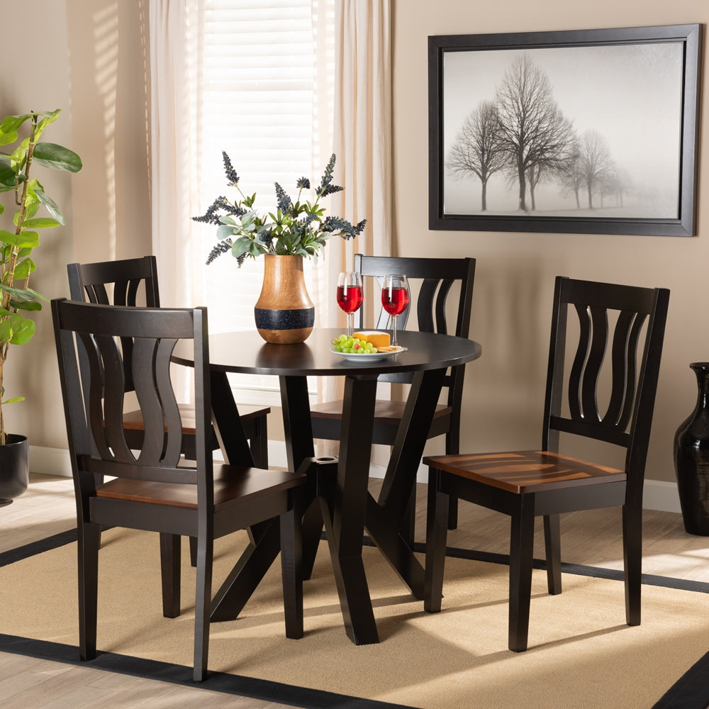 Baxton Studio Noelia Modern And Contemporary Transitional Two-Tone Dark Brown And Walnut Brown Finished Wood 5-Piece Dining Set