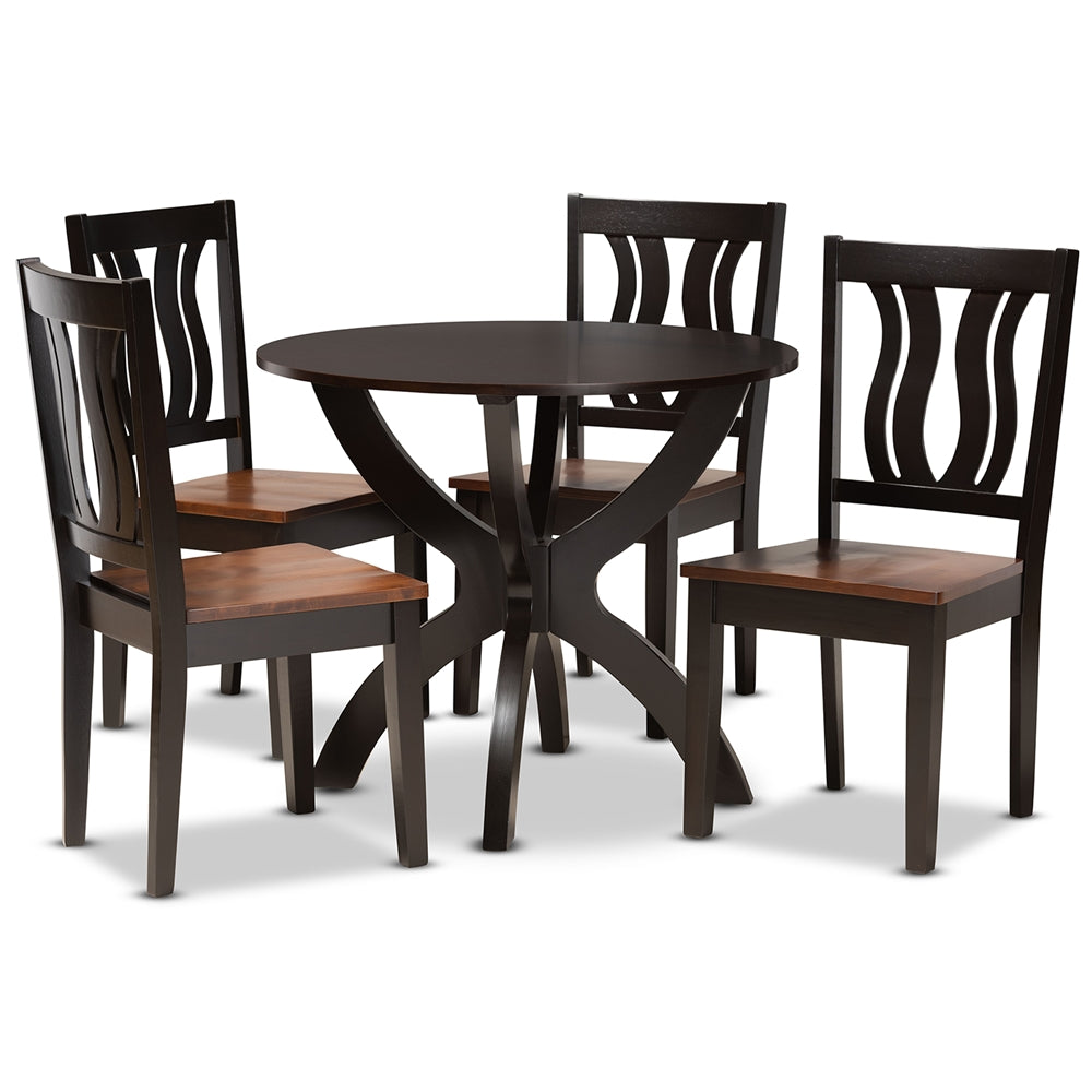 Baxton Studio Karla Modern And Contemporary Transitional Two-Tone Dark Brown And Walnut Brown Finished Wood 5-Piece Dining Set