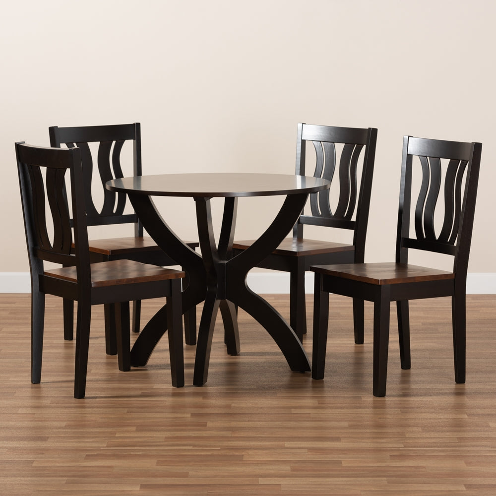 Baxton Studio Karla Modern And Contemporary Transitional Two-Tone Dark Brown And Walnut Brown Finished Wood 5-Piece Dining Set