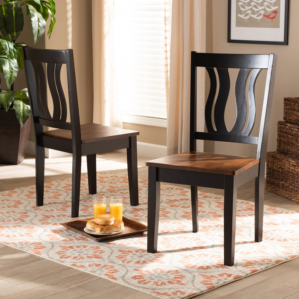 Baxton Studio Fenton Modern And Contemporary Transitional Two-Tone Dark Brown And Walnut Brown Finished Wood 2-Piece Dining Chair Set