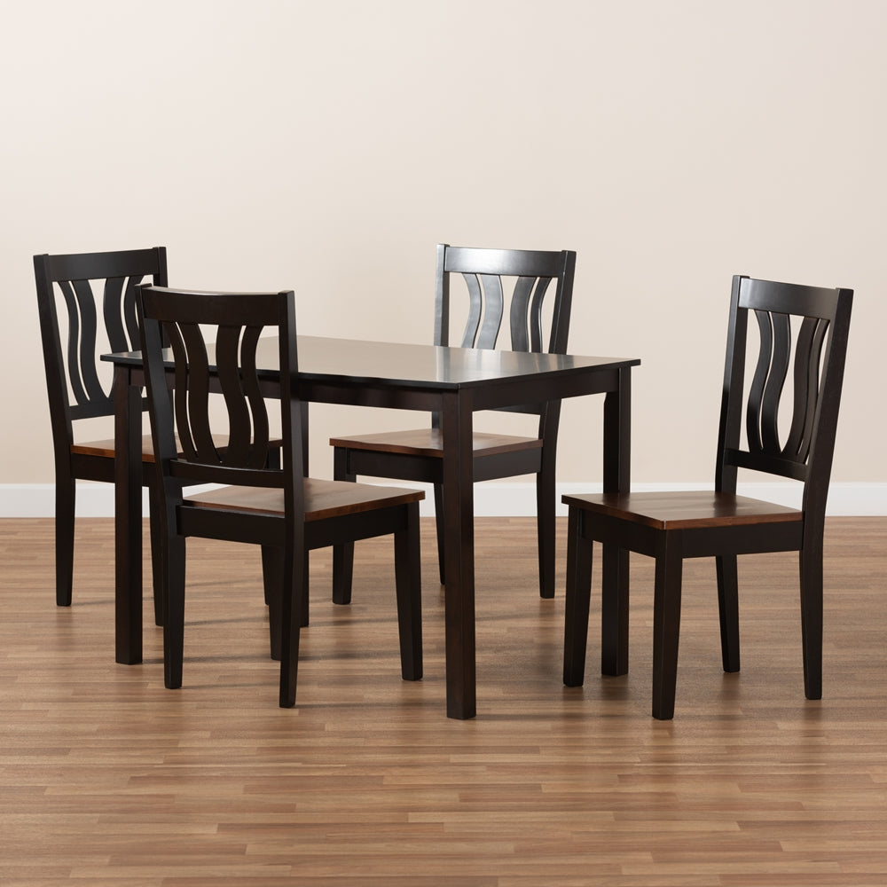 Baxton Studio Zamira Modern And Contemporary Transitional Two-Tone Dark Brown And Walnut Brown Finished Wood 5-Piece Dining Set