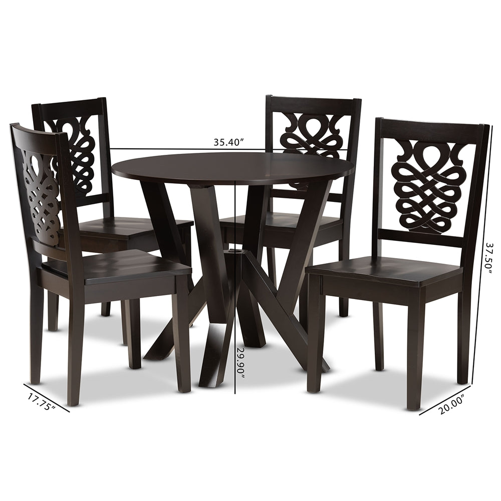 Baxton Studio Valda Modern And Contemporary Transitional Dark Brown Finished Wood 5-Piece Dining Set