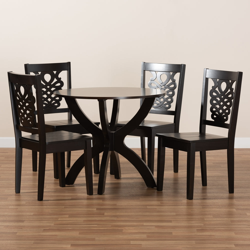 Baxton Studio Wanda Modern And Contemporary Transitional Dark Brown Finished Wood 5-Piece Dining Set