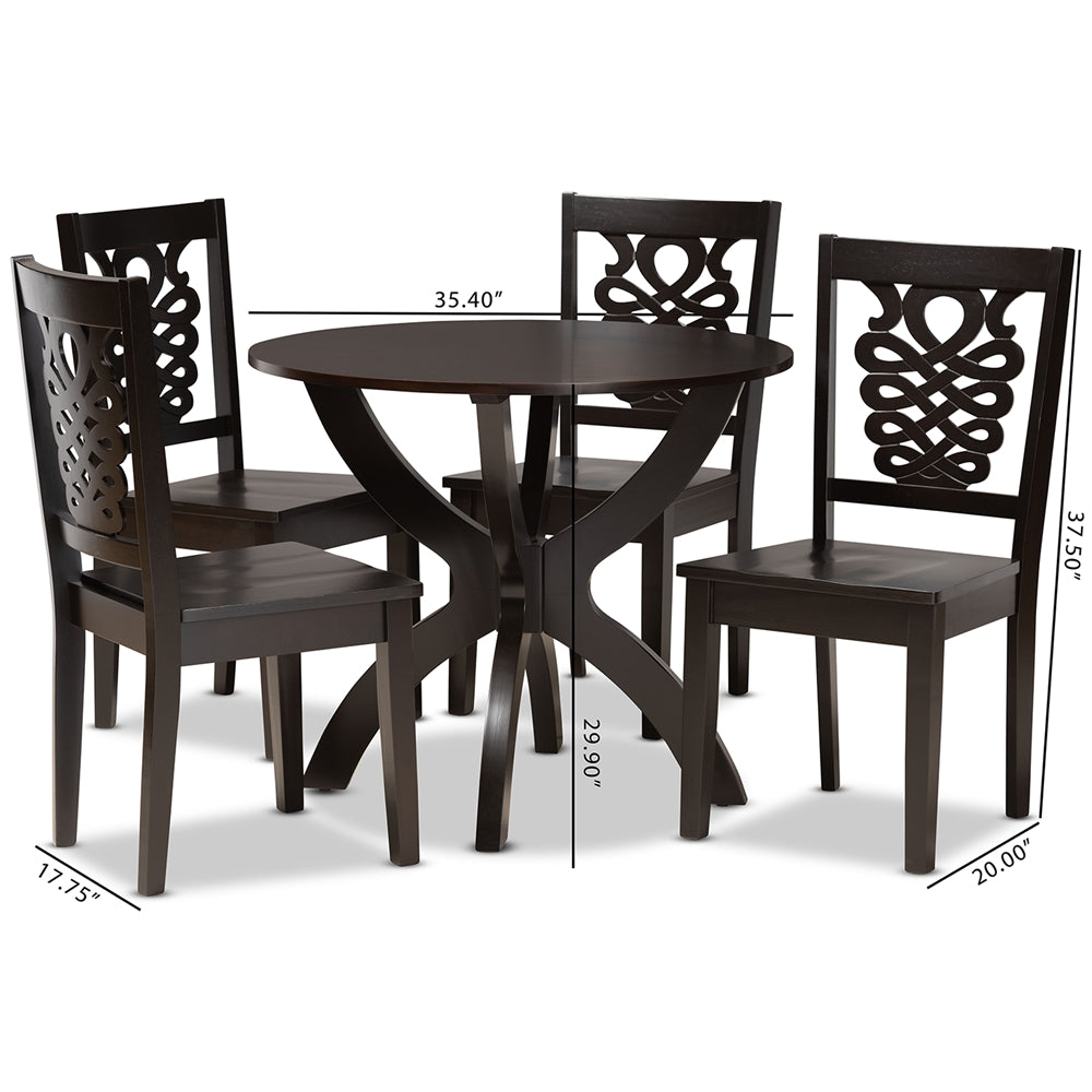 Baxton Studio Wanda Modern And Contemporary Transitional Dark Brown Finished Wood 5-Piece Dining Set