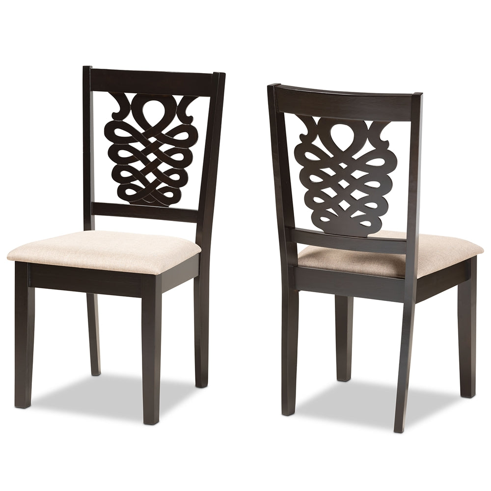 Baxton Studio Gervais Modern And Contemporary Sand Fabric Upholstered And Dark Brown Finished Wood 2-Piece Dining Chair Set