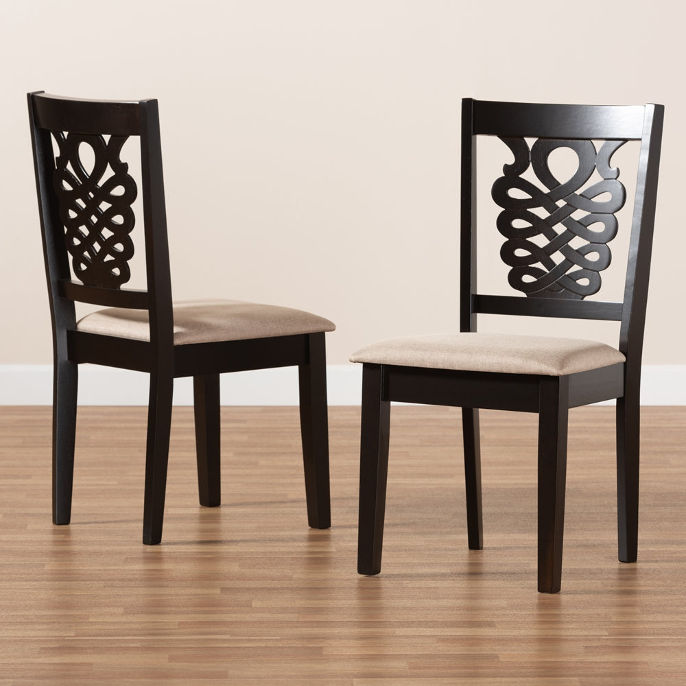 Baxton Studio Gervais Modern And Contemporary Sand Fabric Upholstered And Dark Brown Finished Wood 2-Piece Dining Chair Set