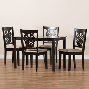 Baxton Studio Gervais Modern And Contemporary Sand Fabric Upholstered And Dark Brown Finished Wood 5-Piece Dining Set