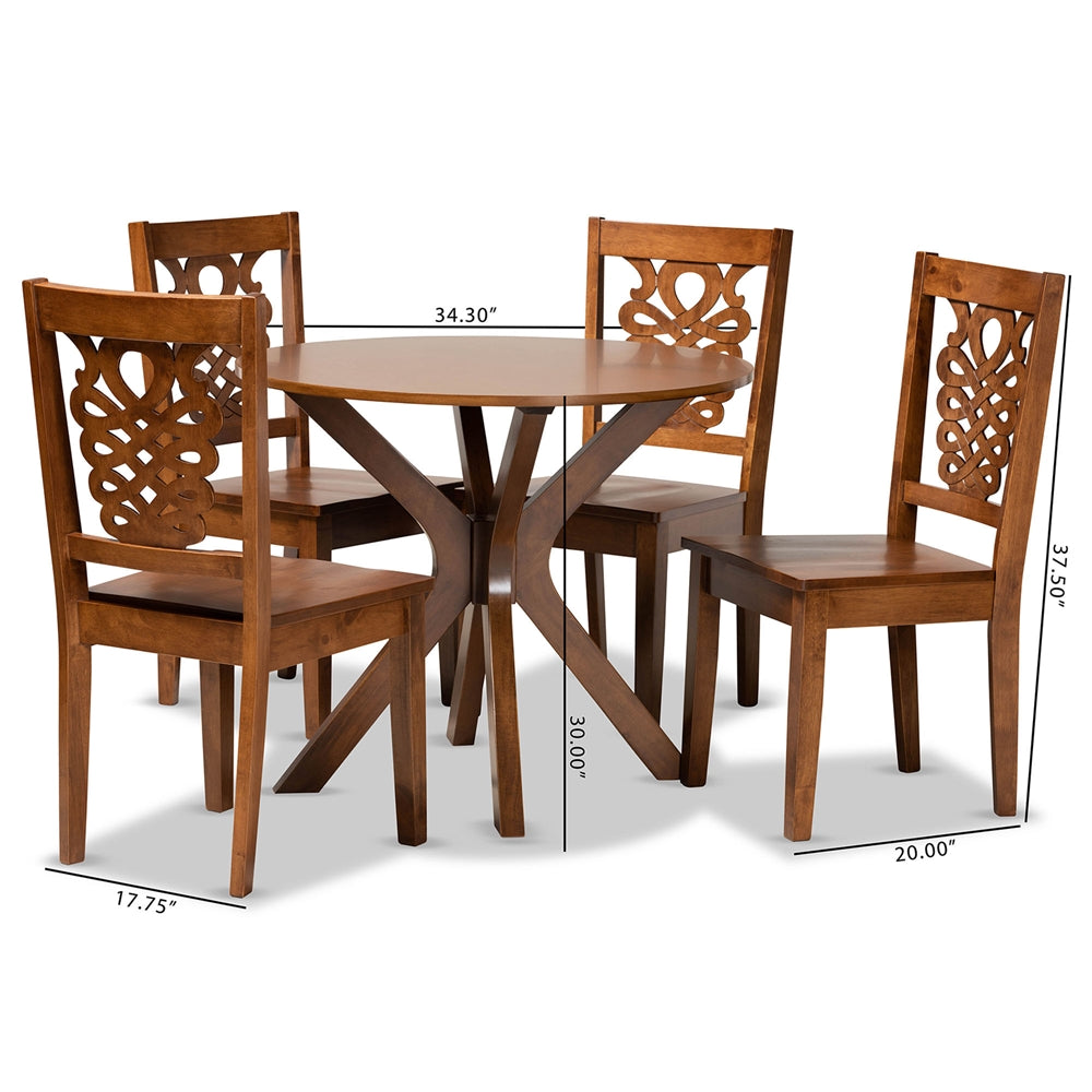 Baxton Studio Liese Modern And Contemporary Transitional Walnut Brown Finished Wood 5-Piece Dining Set