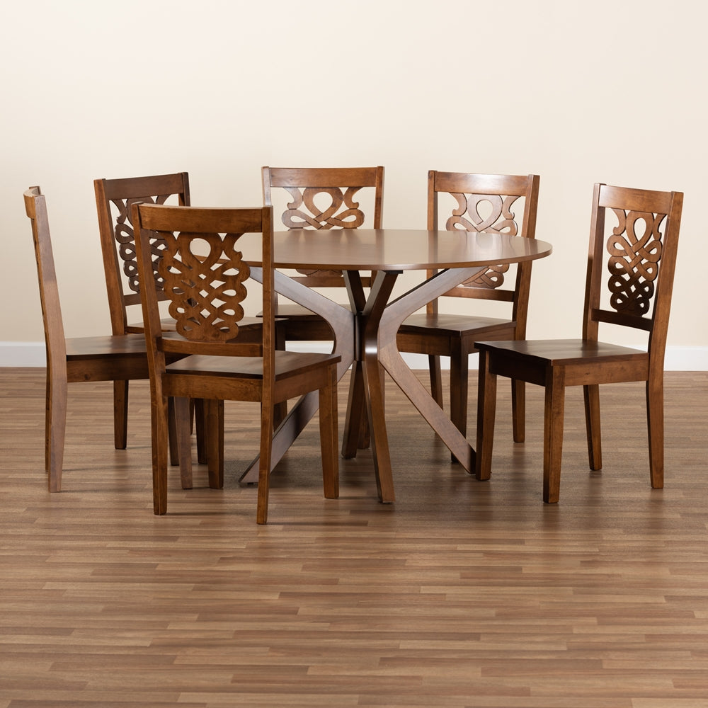 Baxton Studio Liese Modern And Contemporary Transitional Walnut Brown Finished Wood 7-Piece Dining Set