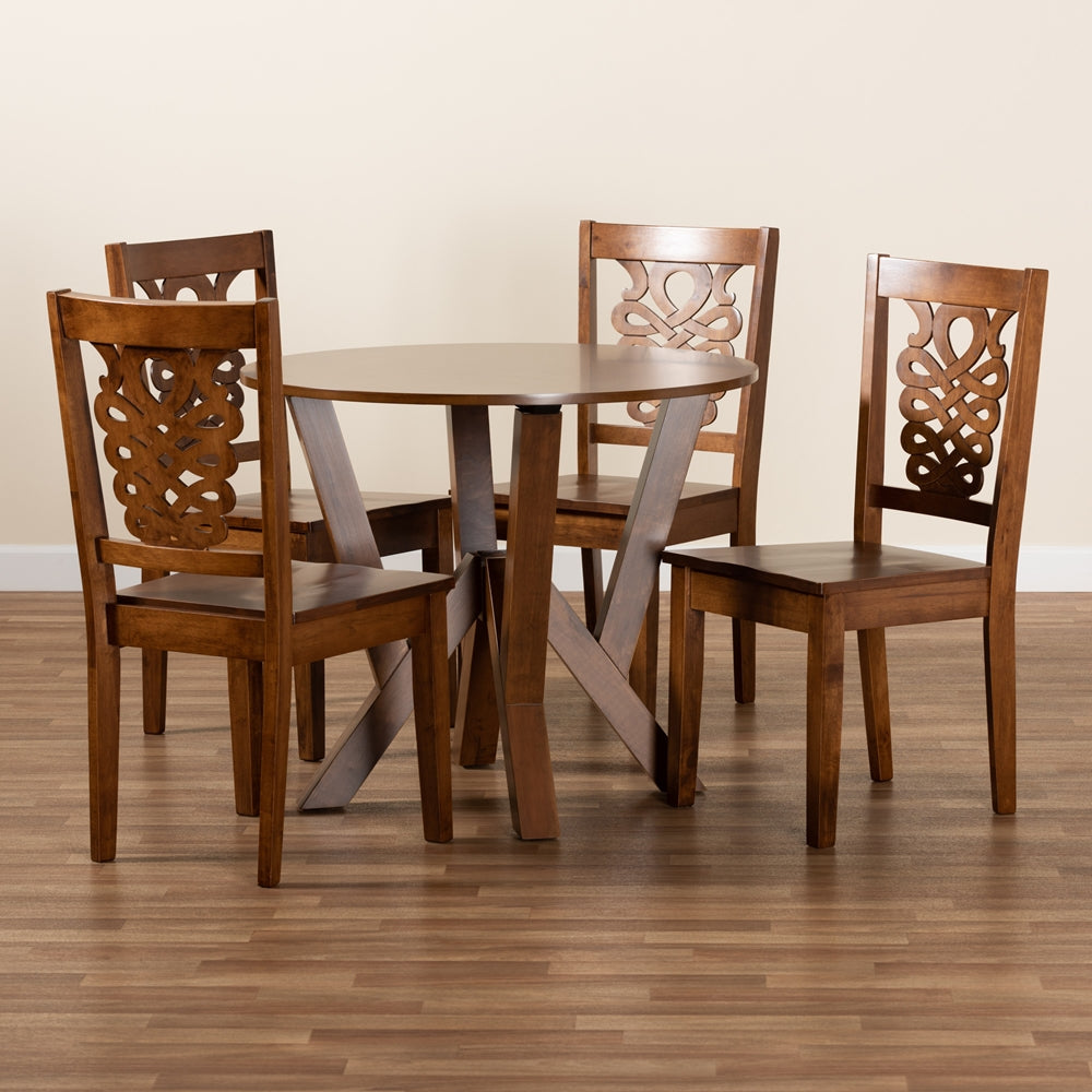 Baxton Studio Valda Modern And Contemporary Transitional Walnut Brown Finished Wood 5-Piece Dining Set