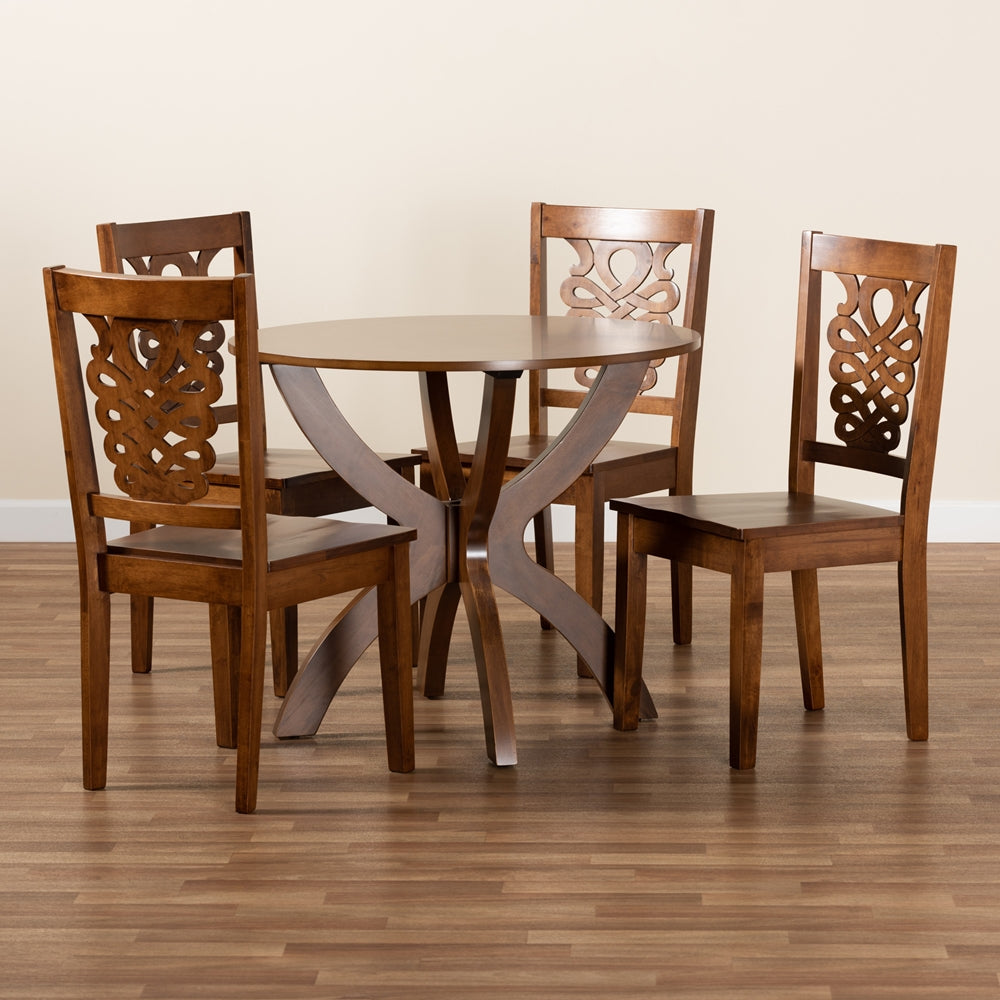 Baxton Studio Wanda Modern And Contemporary Transitional Walnut Brown Finished Wood 5-Piece Dining Set