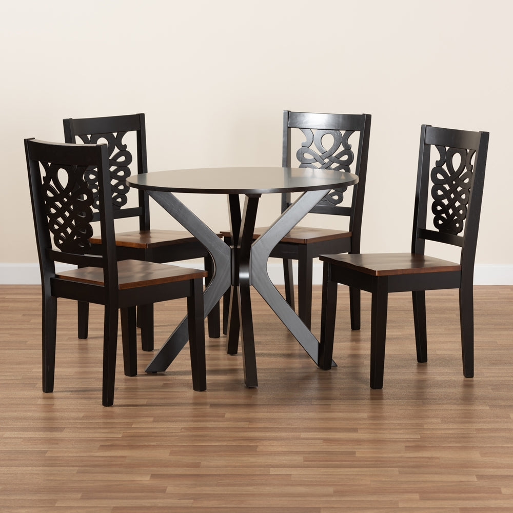 Baxton Studio Liese Modern And Contemporary Transitional Two-Tone Dark Brown And Walnut Brown Finished Wood 5-Piece Dining Set