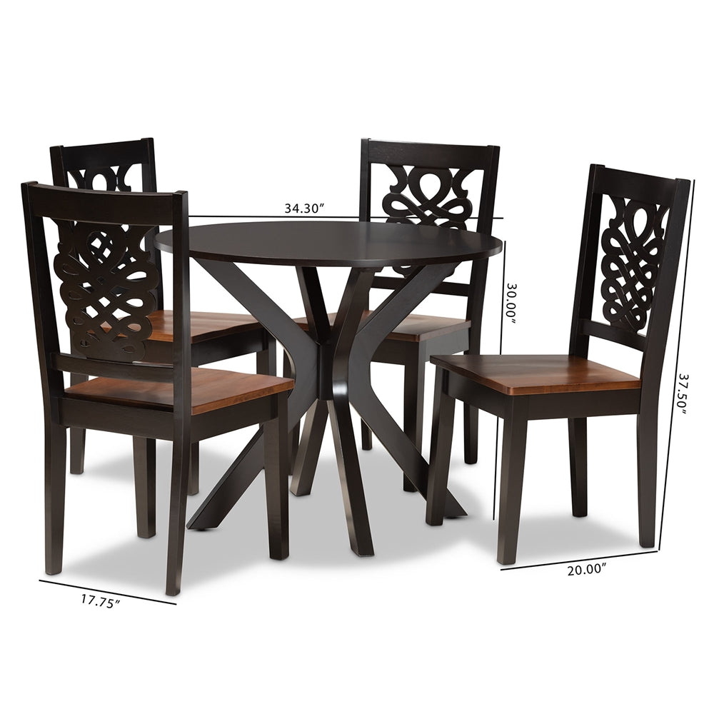 Baxton Studio Liese Modern And Contemporary Transitional Two-Tone Dark Brown And Walnut Brown Finished Wood 5-Piece Dining Set