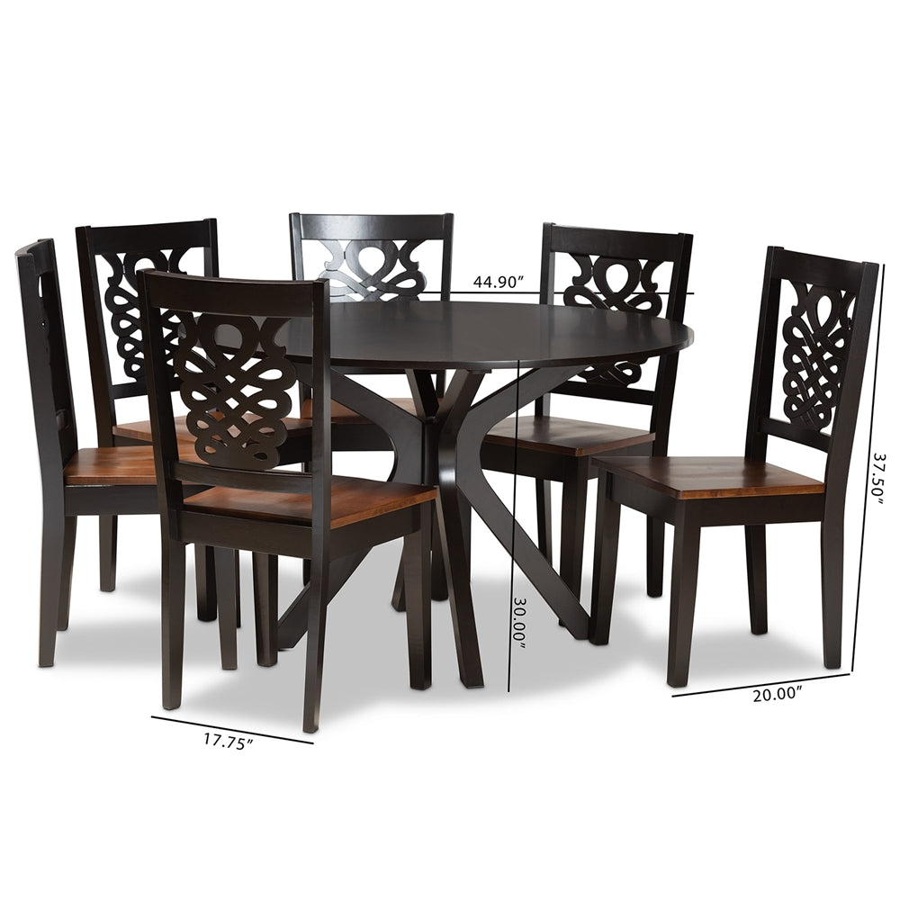 Baxton Studio Liese Modern And Contemporary Transitional Two-Tone Dark Brown And Walnut Brown Finished Wood 7-Piece Dining Set